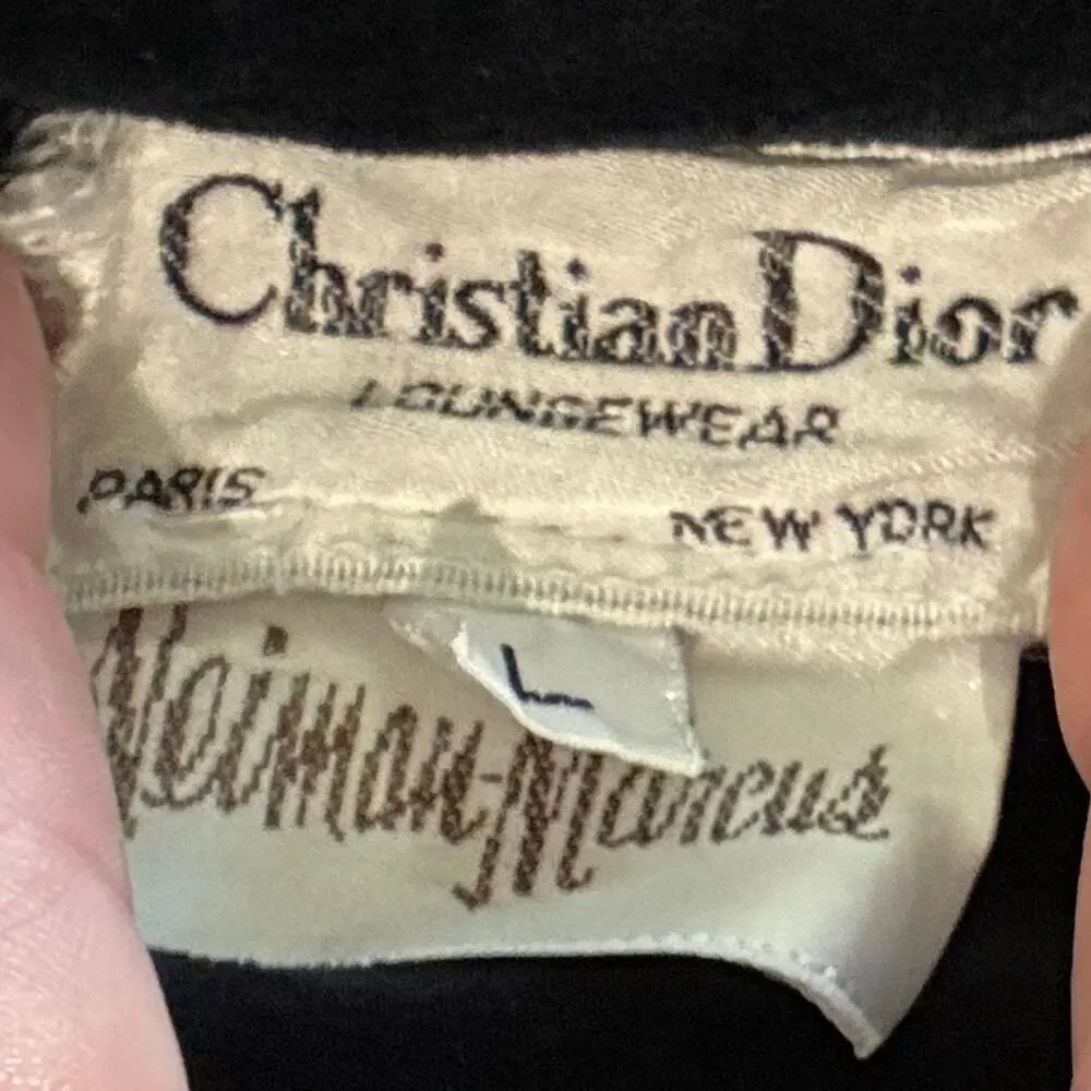 VTG Christian Dior Velour Luxury Loungewear Floral Embroidery Navy Blue Large